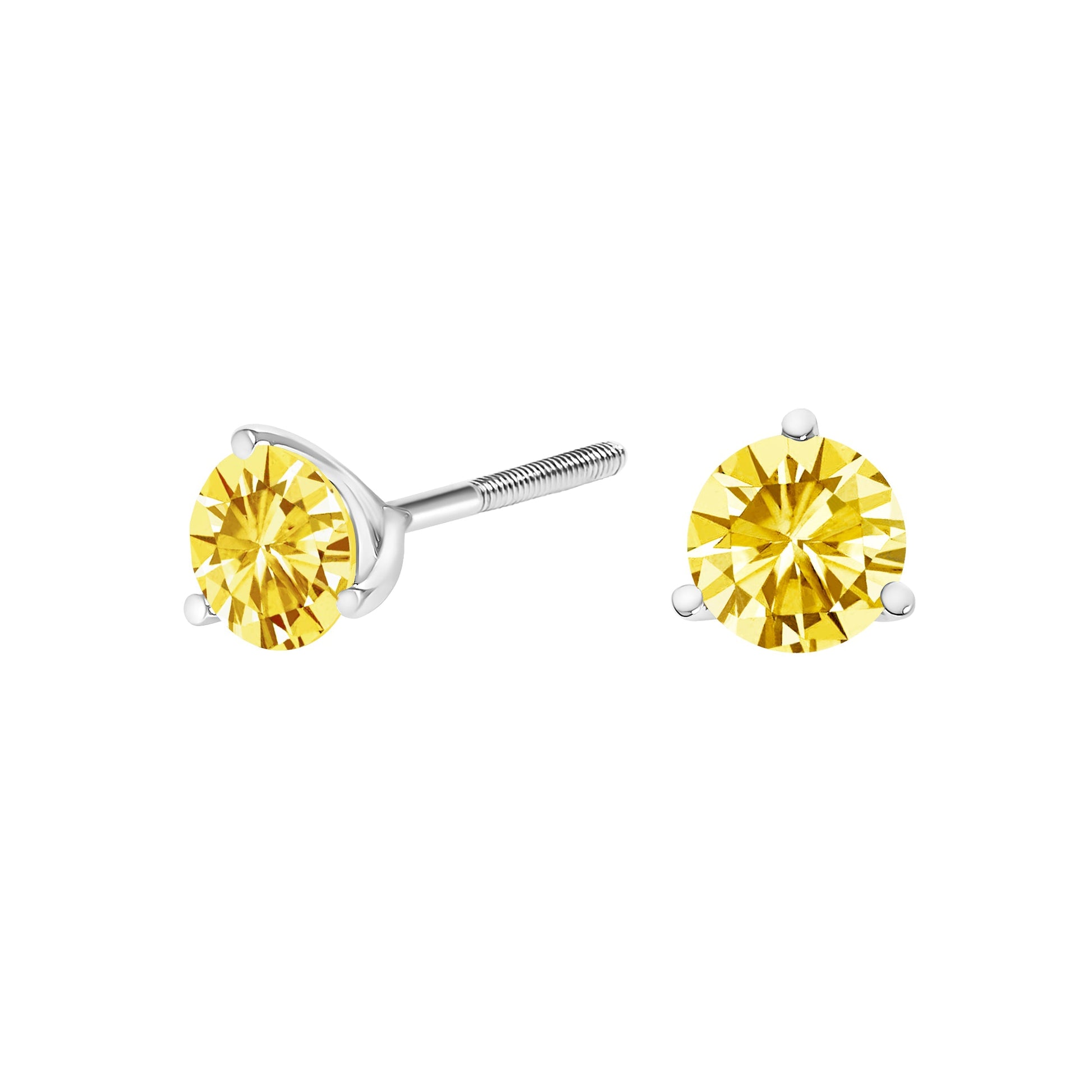 14K White Gold 3-Prong Martini Set 1.0 Cttw Yellow Lab Grown Diamond Solitaire Stud Earrings Bids.com