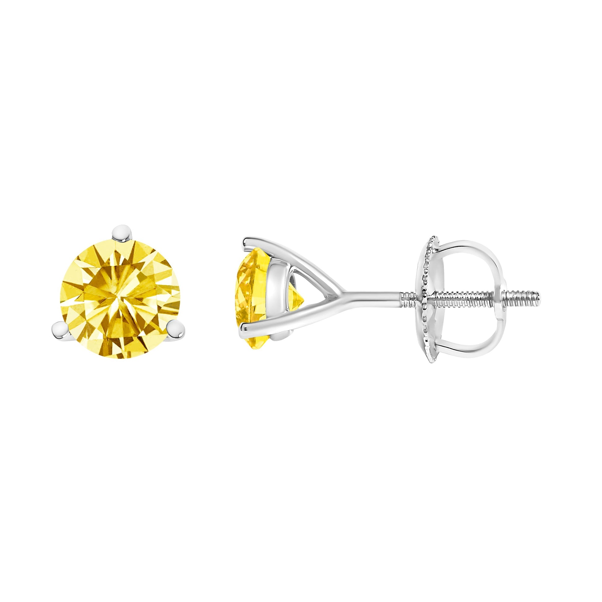 14K White Gold 3-Prong Martini Set 1.0 Cttw Yellow Lab Grown Diamond Solitaire Stud Earrings Bids.com