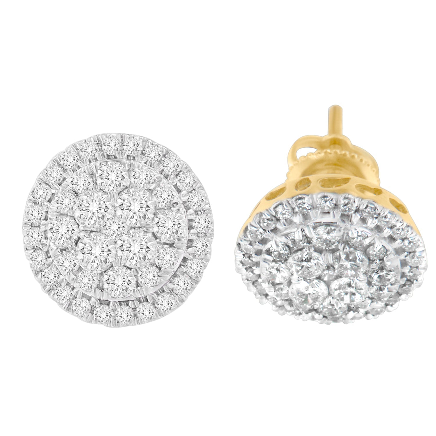 10K Yellow Gold Round Cut Diamond Earrings (1.5 cttw, H-I Color, I2-I3 Clarity) Bids.com