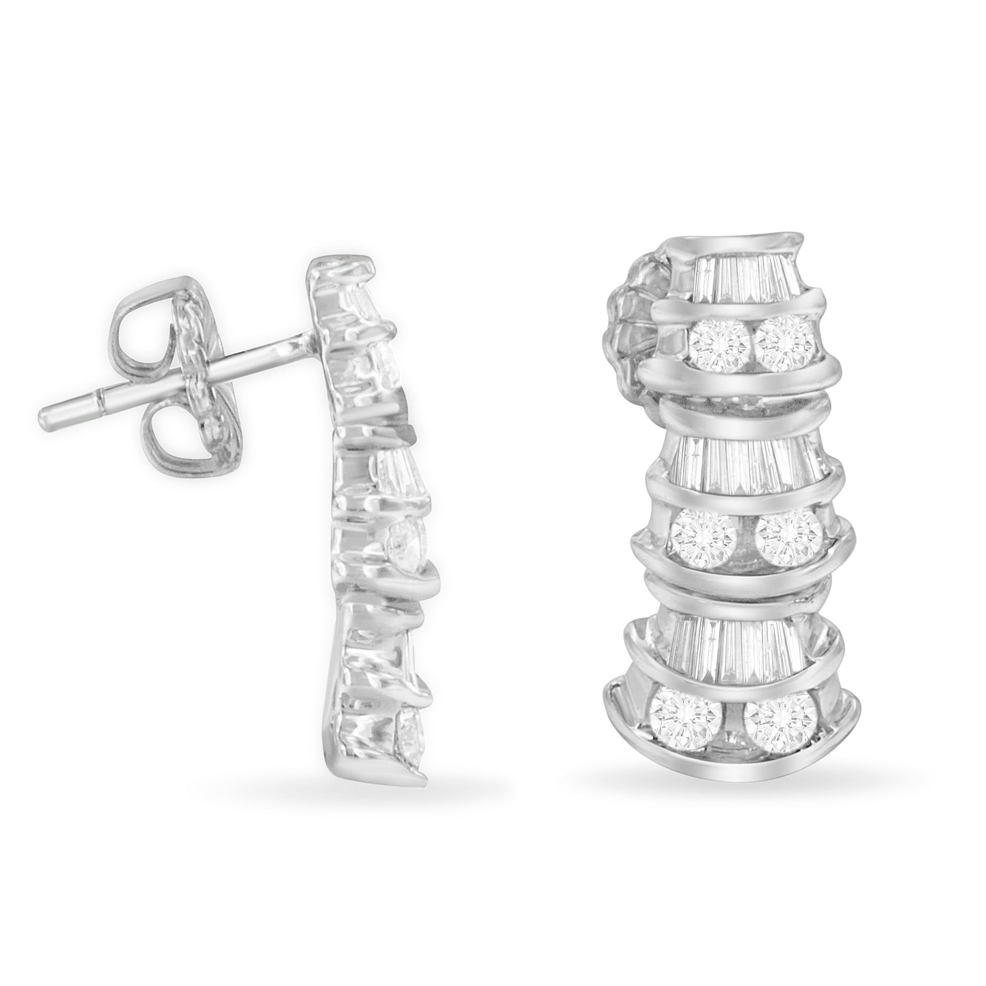 14K White Gold 7/8 cttw Baguette & Round Brilliant-Cut Diamond Dangle Multi Row Earrings (H-I Color, SI2-I1 Clarity) Bids.com