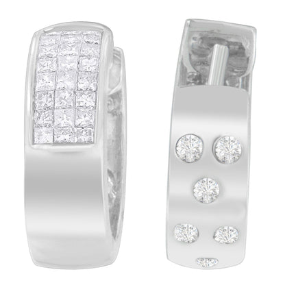 14K White Gold 1 1/8 cttw Princess and Round Cut Diamond Huggie Earrings (H-I, VS1-VS2) Bids.com