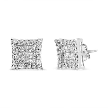 18K White Gold 1.00 Cttw Round and Princess-Cut Diamond Halo Square Stud Earring (G-H Color, SI1-SI2 Clarity) Bids.com
