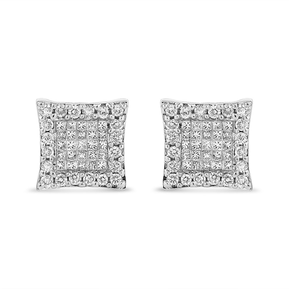 18K White Gold 1.00 Cttw Round and Princess-Cut Diamond Halo Square Stud Earring (G-H Color, SI1-SI2 Clarity) Bids.com