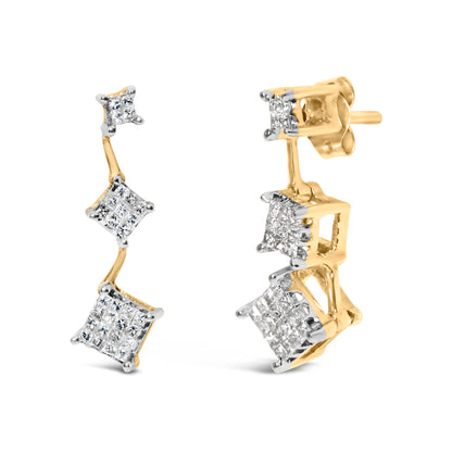 14K Yellow Gold 1 cttw Princess Cut Diamond Earrings (H-I, SI1-SI2) Bids.com