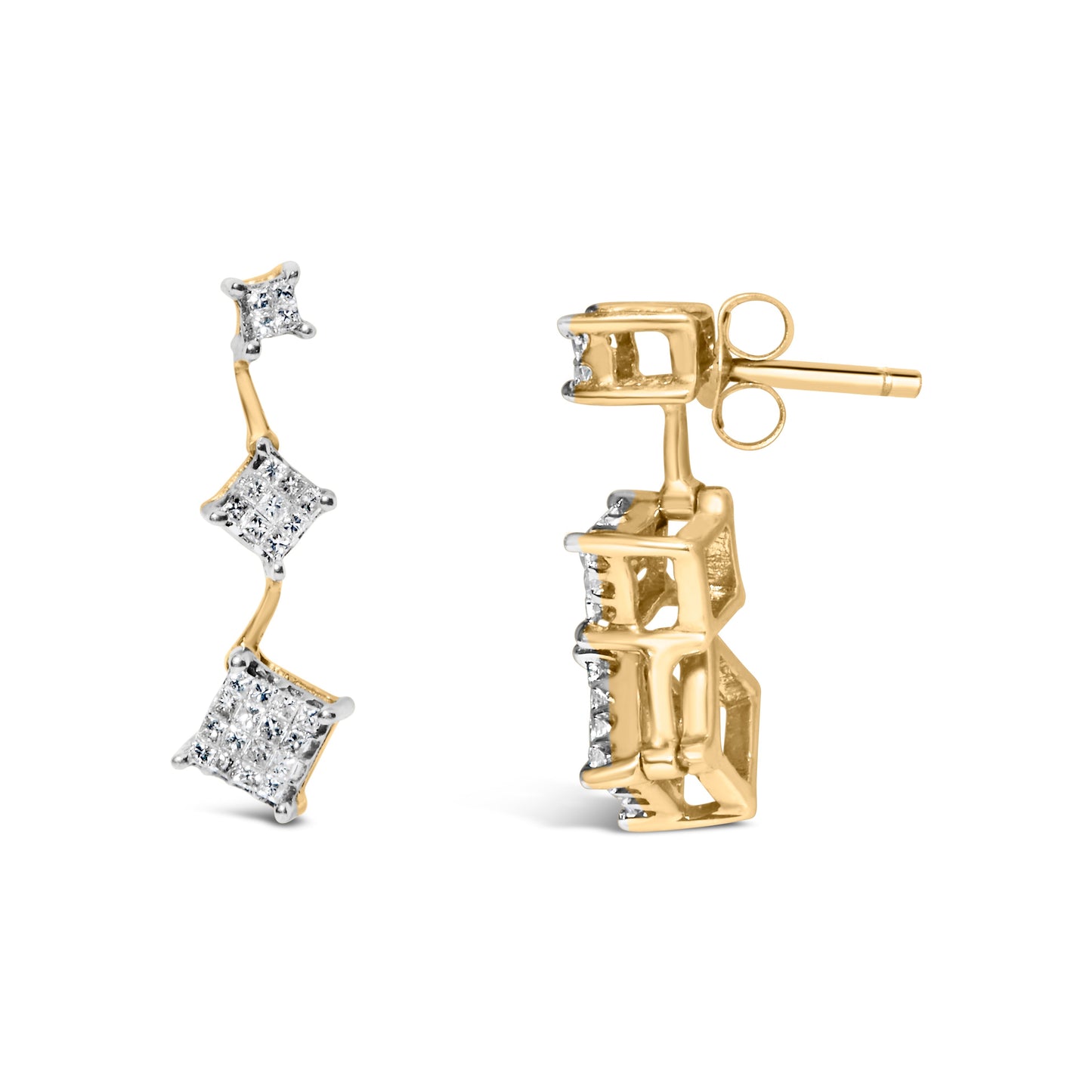 14K Yellow Gold 1 cttw Princess Cut Diamond Earrings (H-I, SI1-SI2) Bids.com