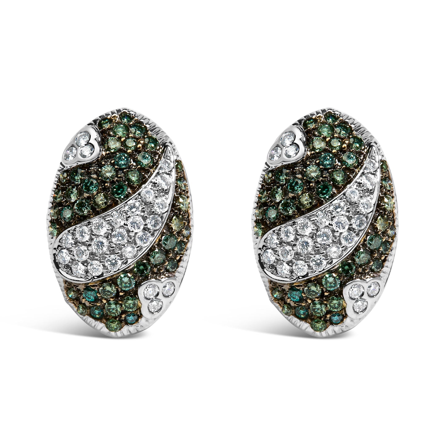 14K White Gold 2.00 Cttw White and Treated Blue Diamond Oval Shield Omega Back Earrings (H-I Color, SI1-SI2 Clarity) Bids.com