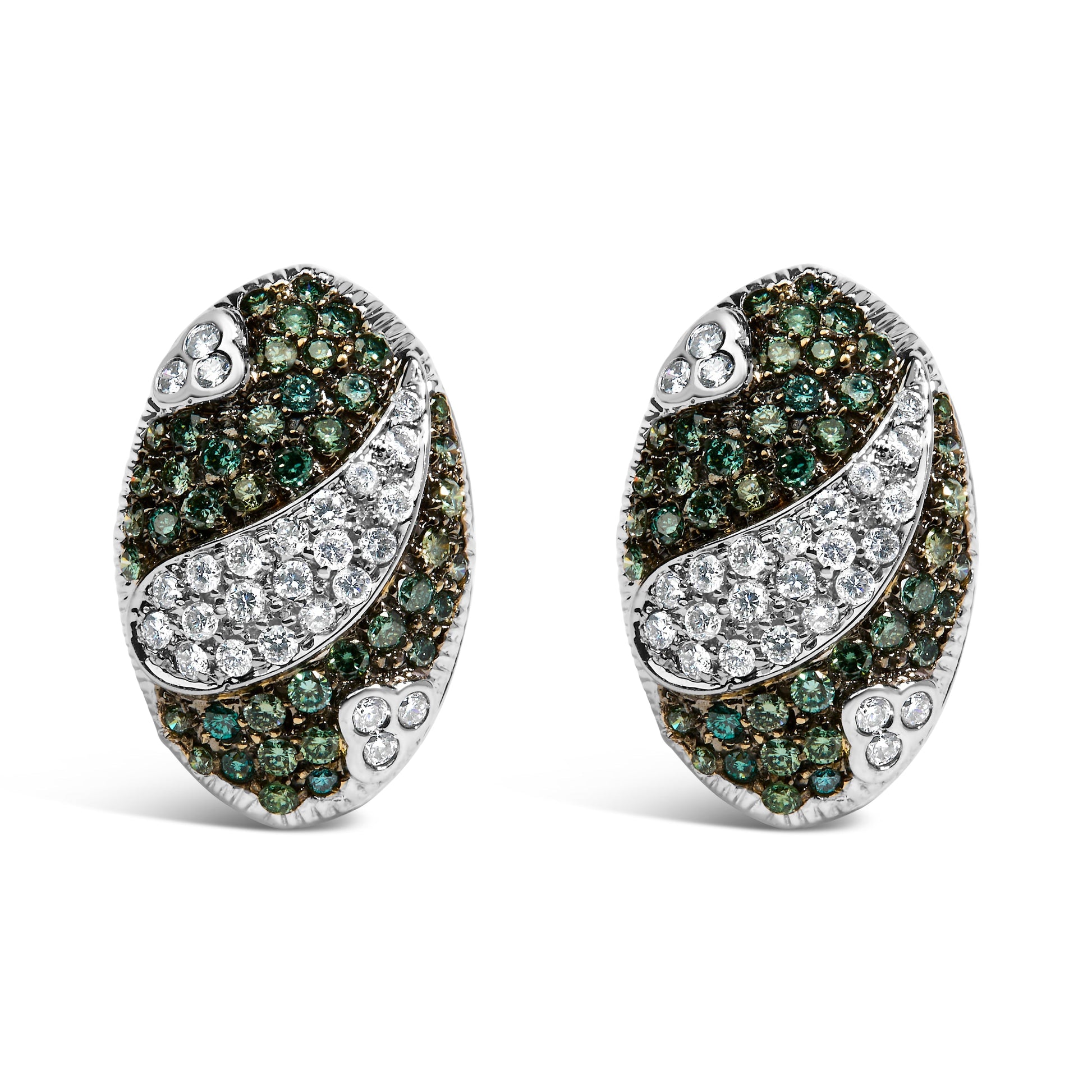 14K White Gold 2.00 Cttw White and Treated Blue Diamond Oval Shield Omega Back Earrings (H-I Color, SI1-SI2 Clarity) Bids.com