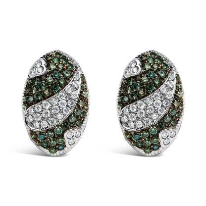 14K White Gold 2.00 Cttw White and Treated Blue Diamond Oval Shield Omega Back Earrings (H-I Color, SI1-SI2 Clarity) Bids.com