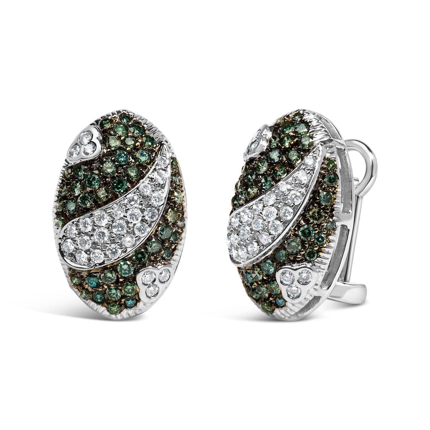 14K White Gold 2.00 Cttw White and Treated Blue Diamond Oval Shield Omega Back Earrings (H-I Color, SI1-SI2 Clarity) Bids.com