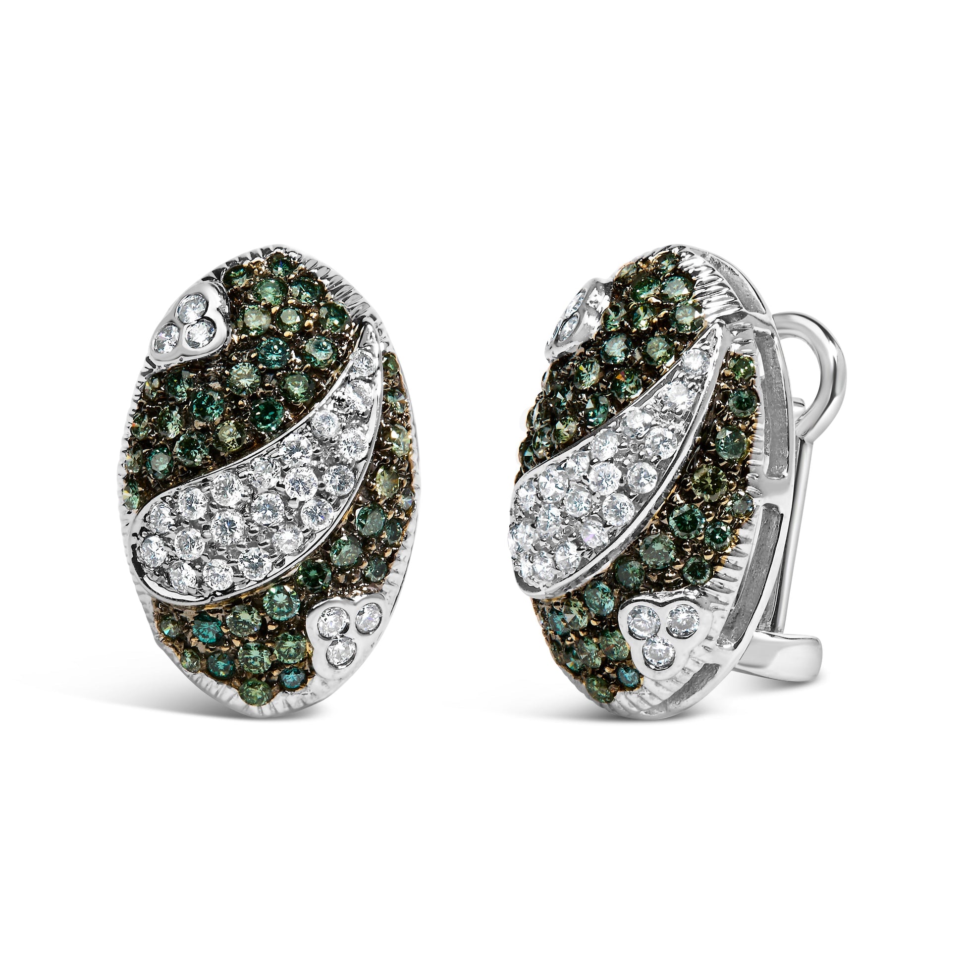 14K White Gold 2.00 Cttw White and Treated Blue Diamond Oval Shield Omega Back Earrings (H-I Color, SI1-SI2 Clarity) Bids.com