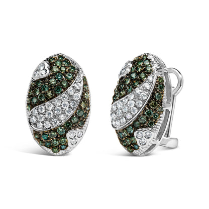 14K White Gold 2.00 Cttw White and Treated Blue Diamond Oval Shield Omega Back Earrings (H-I Color, SI1-SI2 Clarity) Bids.com