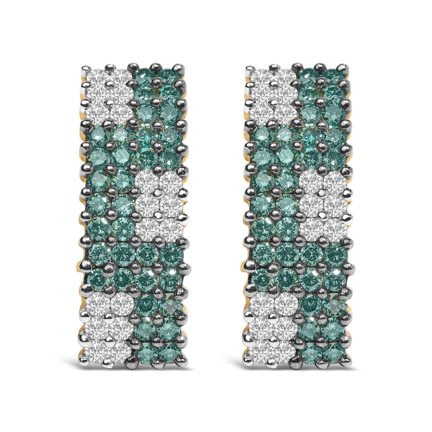 14K Yellow Gold 2.00 Cttw White and Treated Blue Diamond Four-Row PavÃ© Omegaback Earrings (H-I Color, SI1-SI2 Clarity) Bids.com