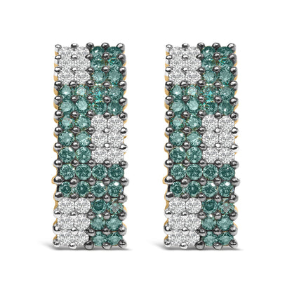14K Yellow Gold 2.00 Cttw White and Treated Blue Diamond Four-Row PavÃ© Omegaback Earrings (H-I Color, SI1-SI2 Clarity) Bids.com