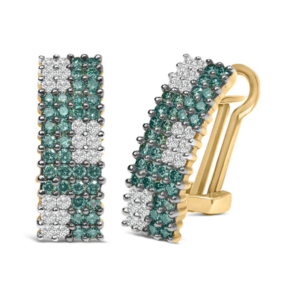 14K Yellow Gold 2.00 Cttw White and Treated Blue Diamond Four-Row PavÃ© Omegaback Earrings (H-I Color, SI1-SI2 Clarity) Bids.com