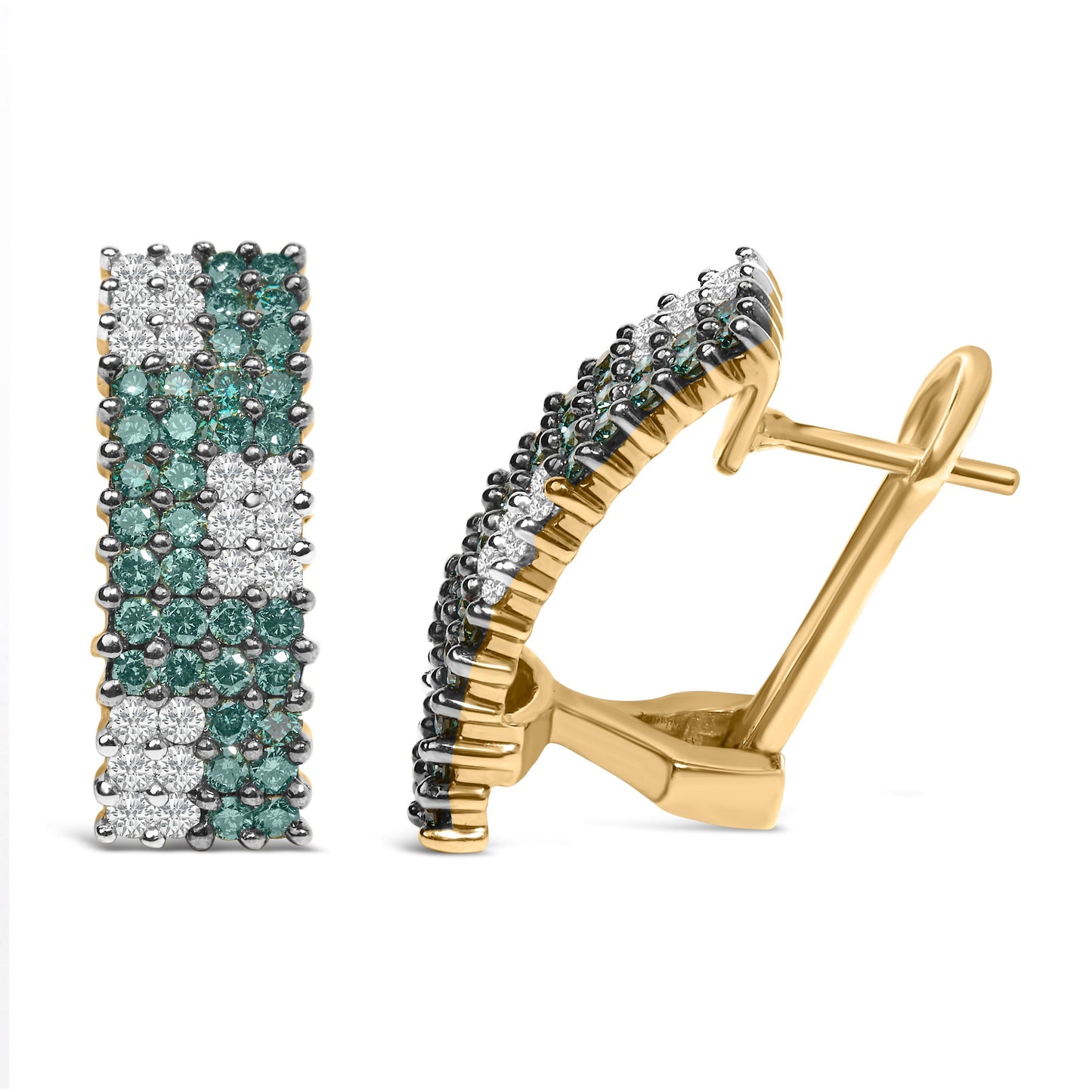 14K Yellow Gold 2.00 Cttw White and Treated Blue Diamond Four-Row PavÃ© Omegaback Earrings (H-I Color, SI1-SI2 Clarity) Bids.com