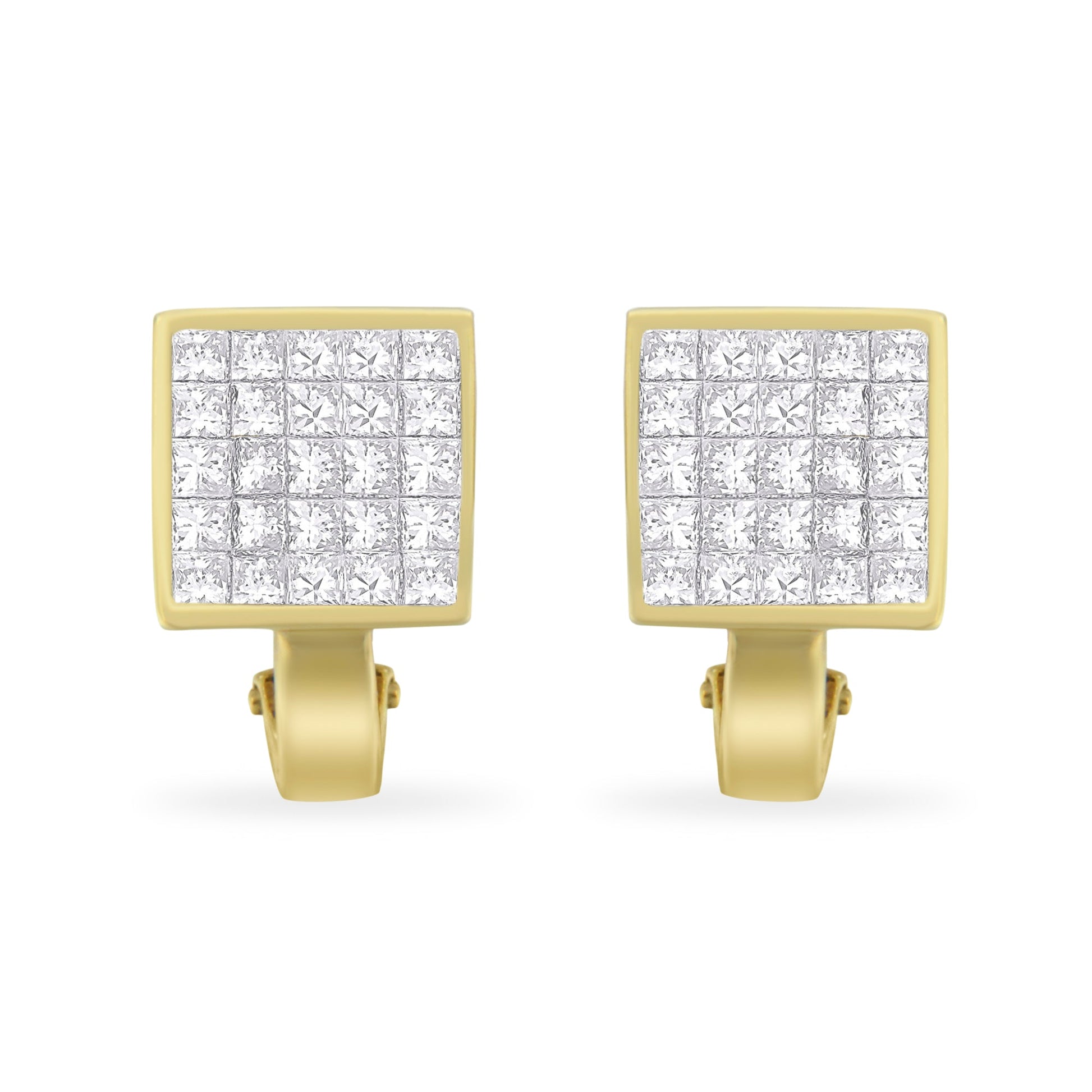 14K Yellow Gold 3-1/5 Cttw Princess Cut Diamond Â¾ Square Invisible Set Grid Huggy Style Omega Back Stud Earrings (G-H Color, VS1-VS2 Clarity) Bids.com