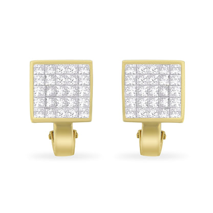 14K Yellow Gold 3-1/5 Cttw Princess Cut Diamond Â¾ Square Invisible Set Grid Huggy Style Omega Back Stud Earrings (G-H Color, VS1-VS2 Clarity) Bids.com