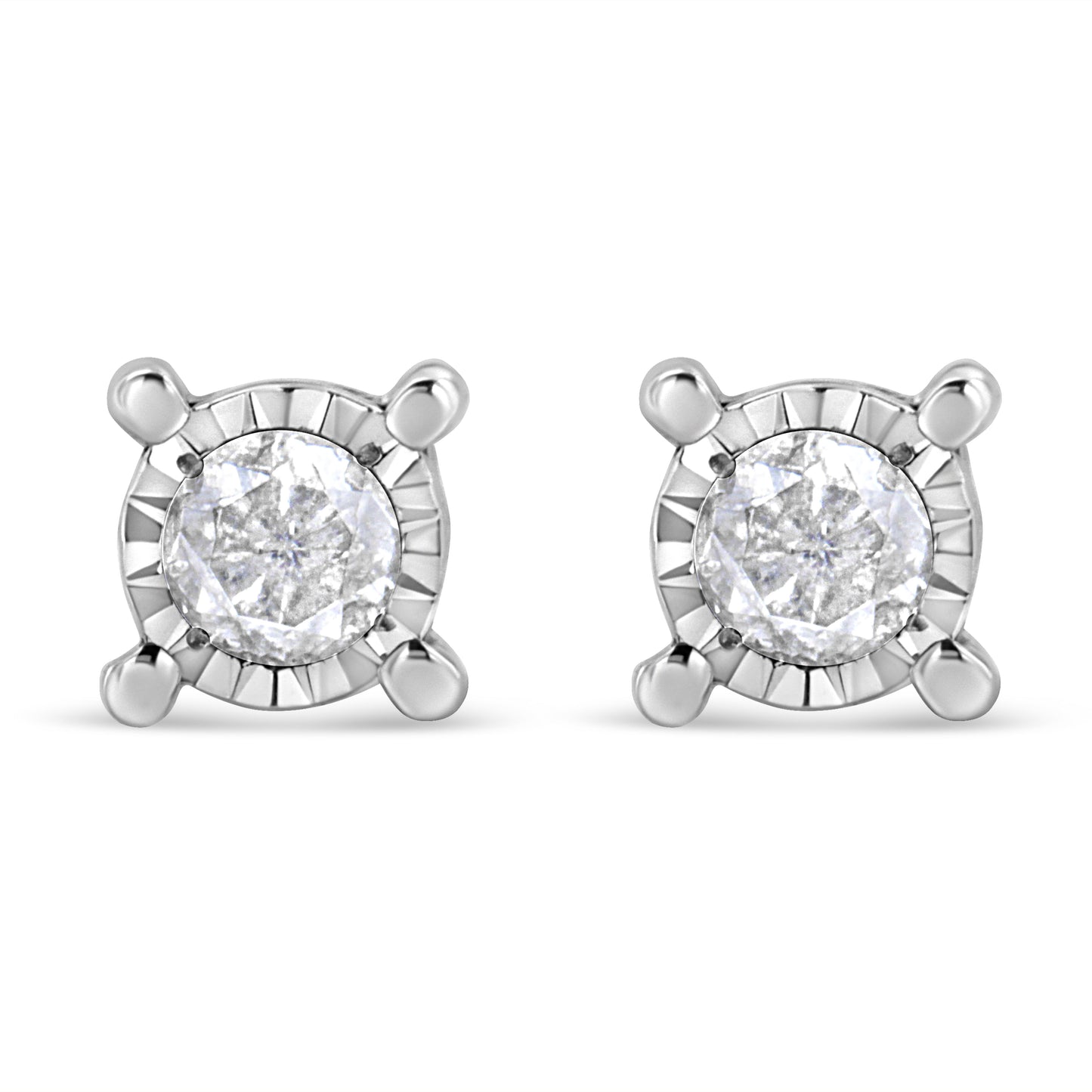 .925 Sterling Silver 1.0 Cttw Round Brilliant-Cut Diamond Miracle-Set Solitaire Stud Earrings (H-I Color, I2-I3 Clarity) Bids.com