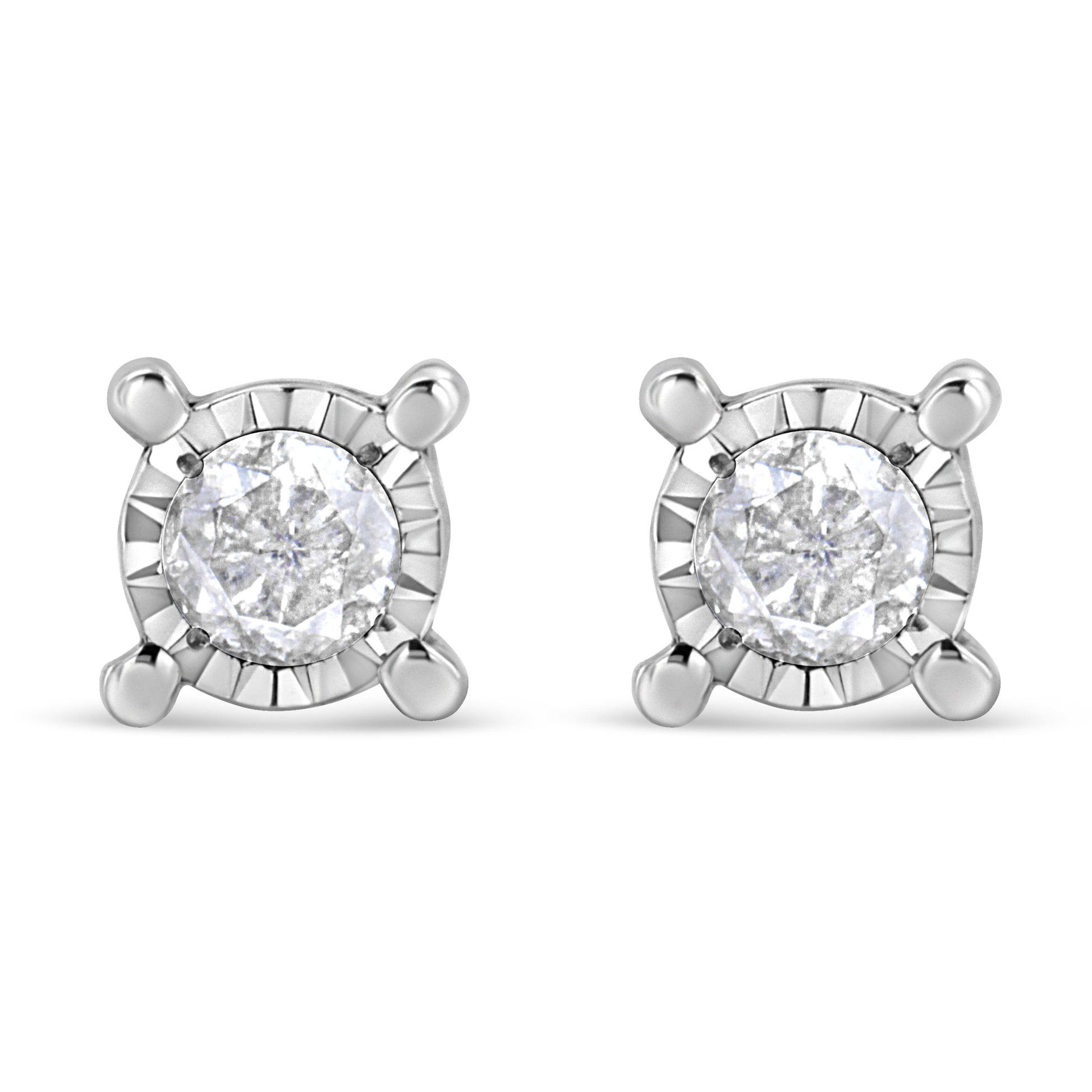 .925 Sterling Silver 1.0 Cttw Round Brilliant-Cut Diamond Miracle-Set Solitaire Stud Earrings (H-I Color, I2-I3 Clarity) Bids.com