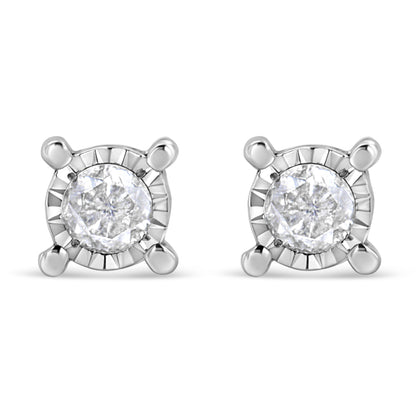 .925 Sterling Silver 1.0 Cttw Round Brilliant-Cut Diamond Miracle-Set Solitaire Stud Earrings (H-I Color, I2-I3 Clarity) Bids.com