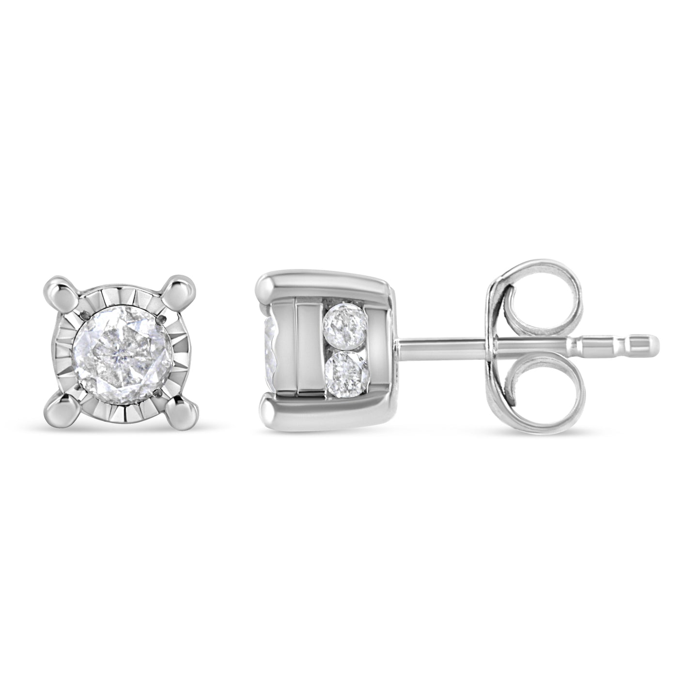 .925 Sterling Silver 1.0 Cttw Round Brilliant-Cut Diamond Miracle-Set Solitaire Stud Earrings (H-I Color, I2-I3 Clarity) Bids.com