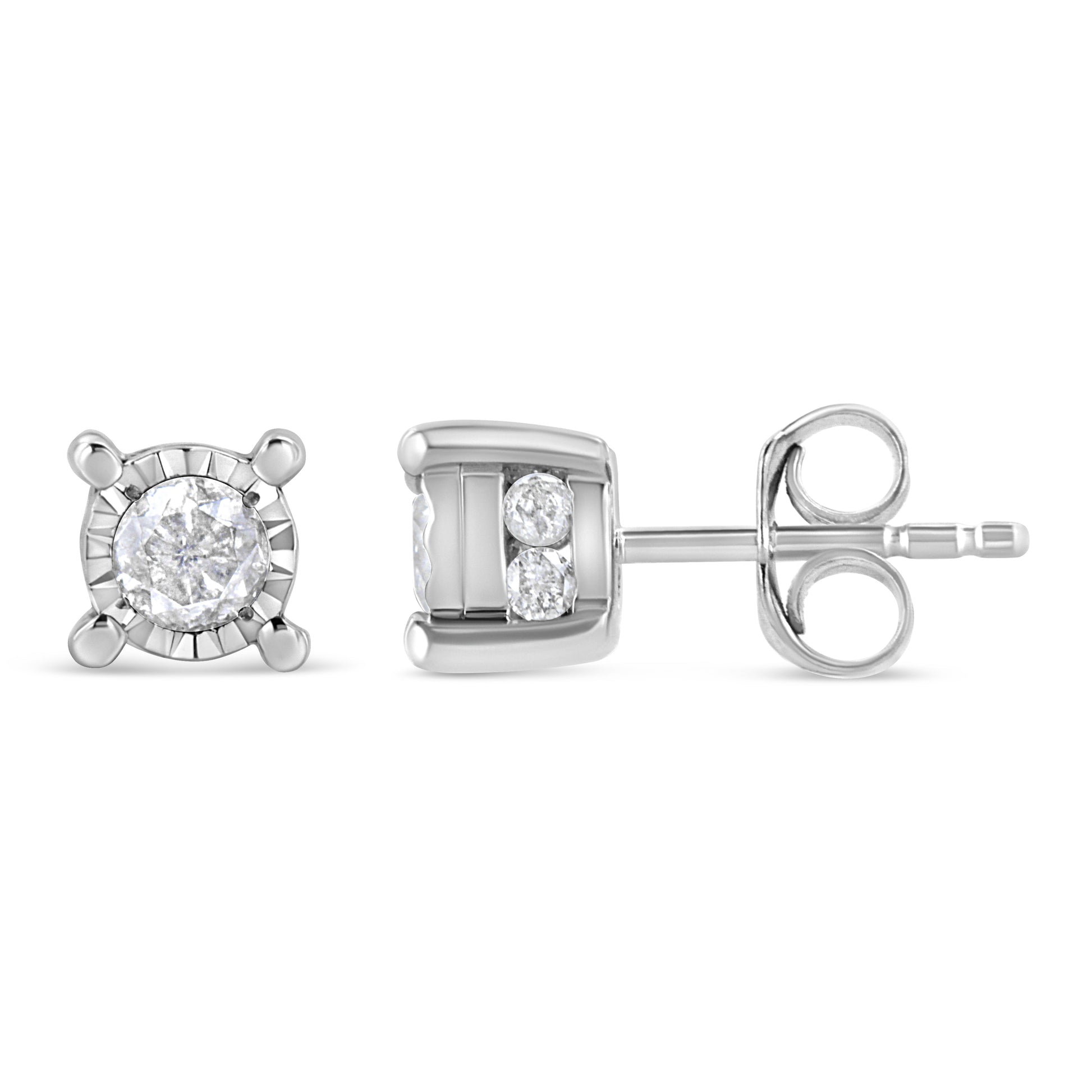 .925 Sterling Silver 1.0 Cttw Round Brilliant-Cut Diamond Miracle-Set Solitaire Stud Earrings (H-I Color, I2-I3 Clarity) Bids.com
