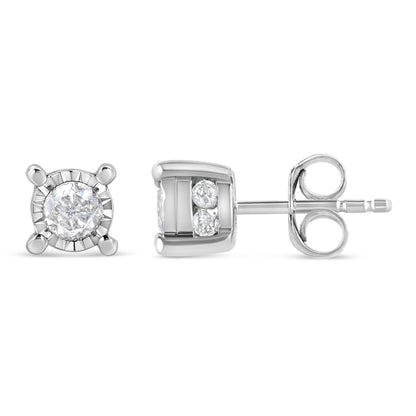 .925 Sterling Silver 1.0 Cttw Round Brilliant-Cut Diamond Miracle-Set Solitaire Stud Earrings (H-I Color, I2-I3 Clarity) Bids.com