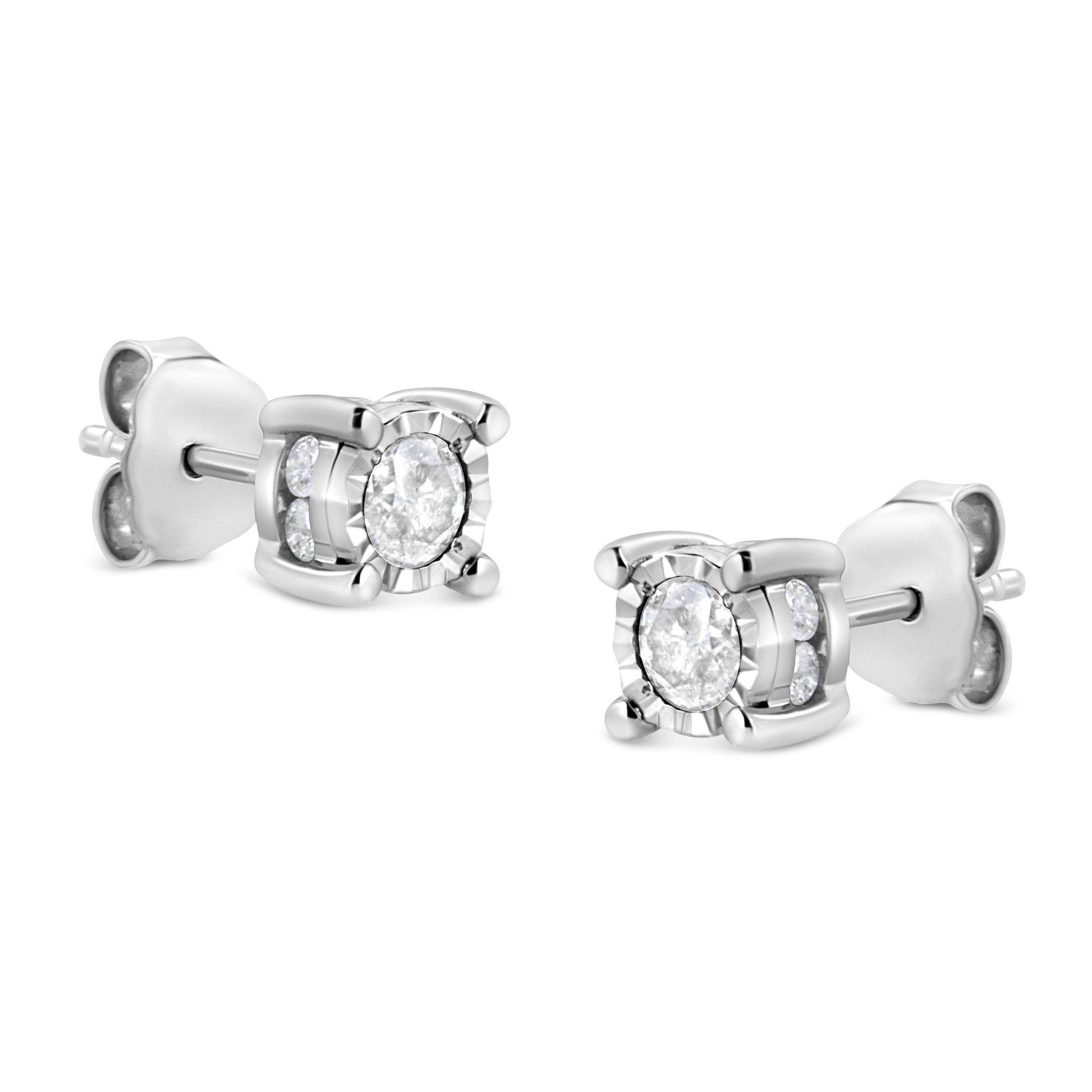 .925 Sterling Silver 1.0 Cttw Round Brilliant-Cut Diamond Miracle-Set Solitaire Stud Earrings (H-I Color, I2-I3 Clarity) Bids.com