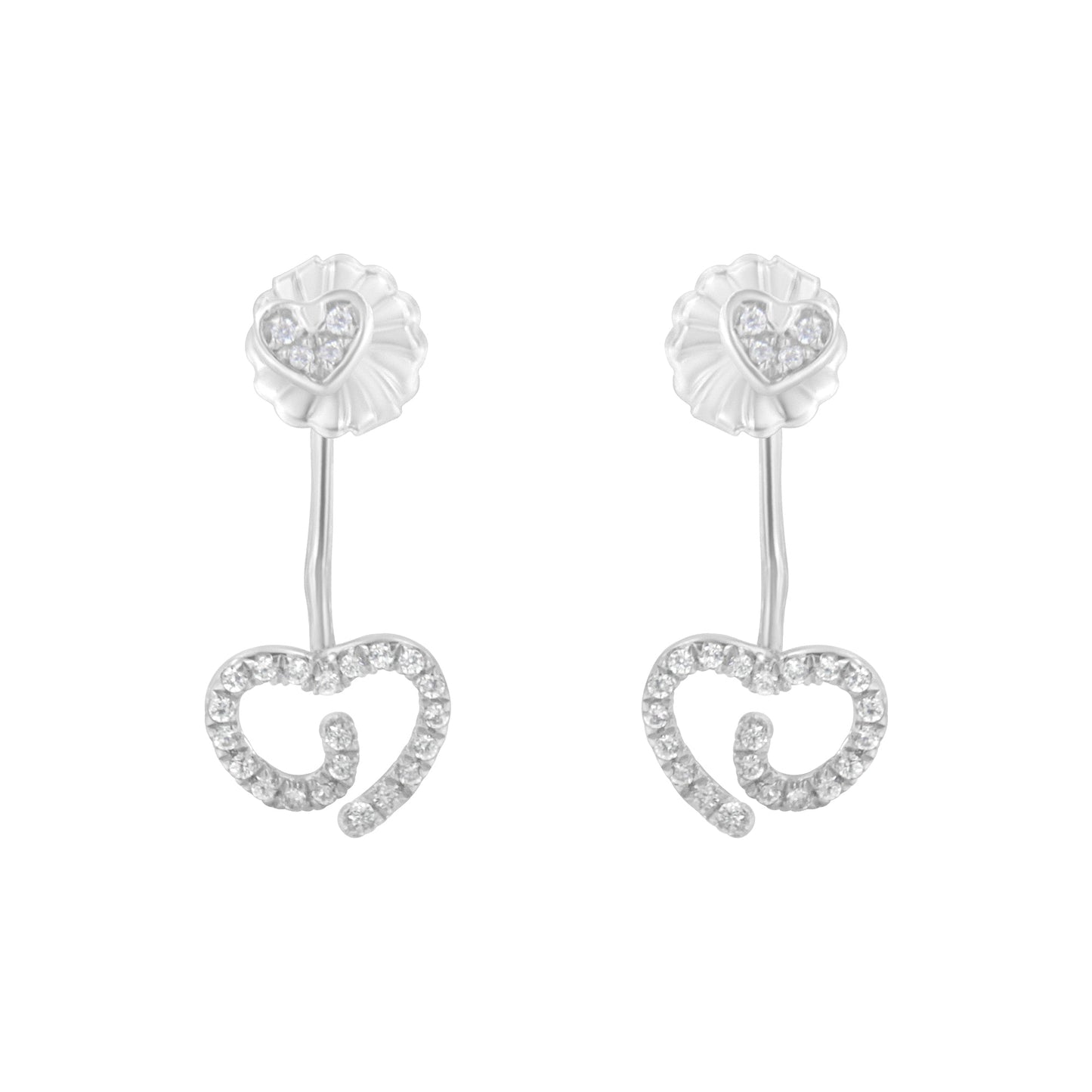 .925 Sterling Silver 1/4 Cttw Diamond Swirl Heart Front/Back Earrings (I-J Color, I2-I3 Clarity) Bids.com