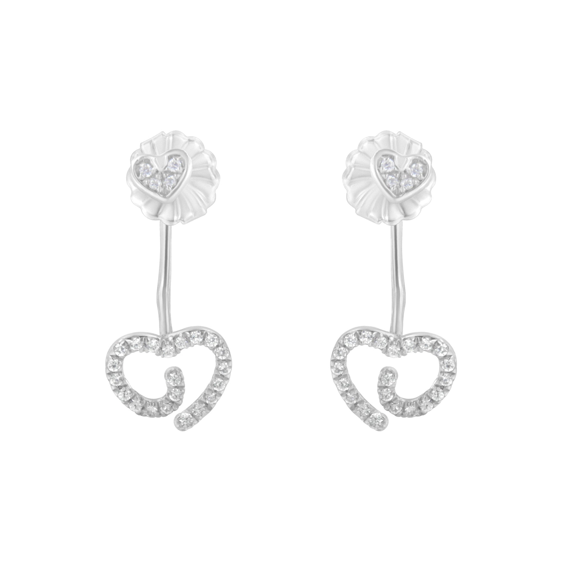 .925 Sterling Silver 1/4 Cttw Diamond Swirl Heart Front/Back Earrings (I-J Color, I2-I3 Clarity) Bids.com