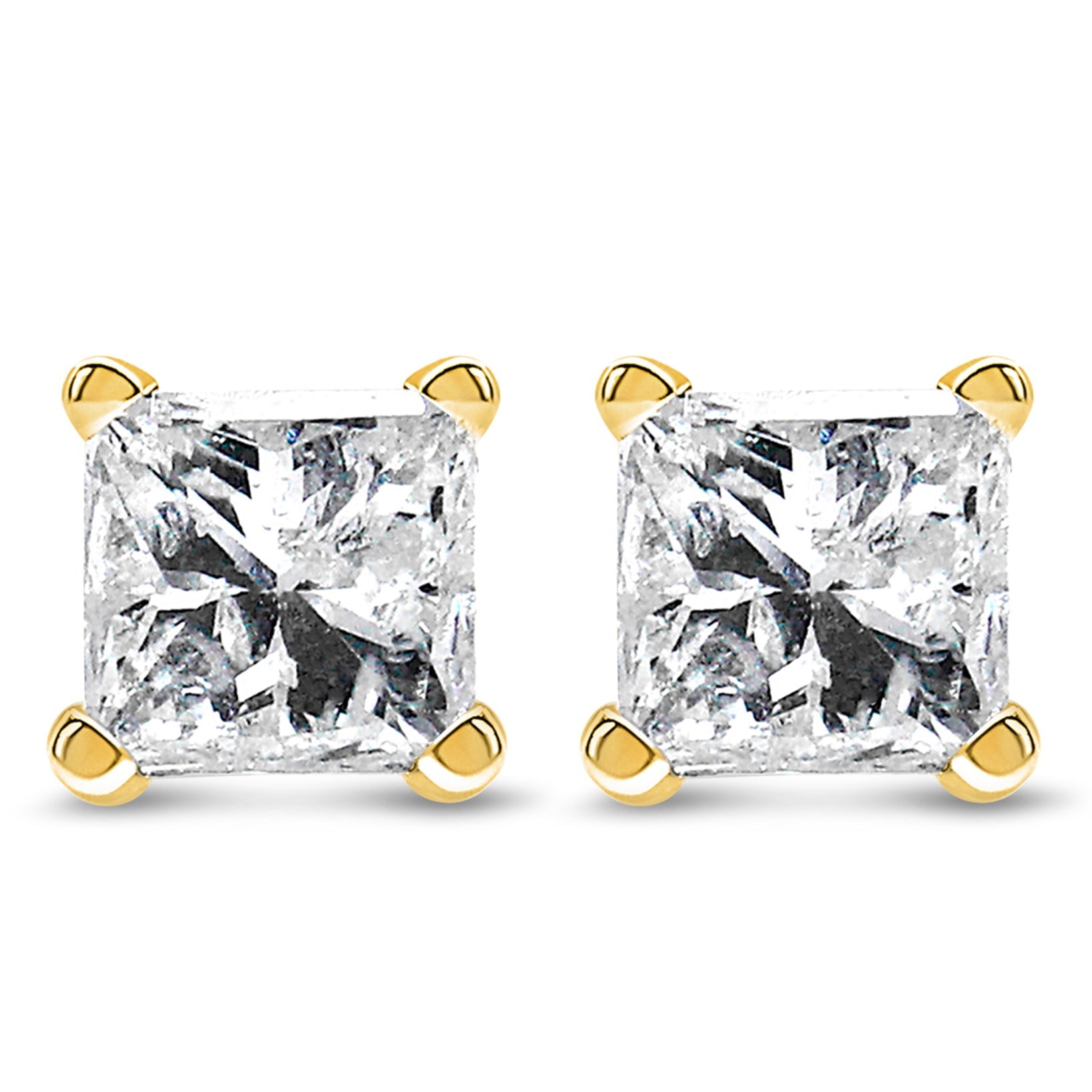14K Yellow Gold 1/2 Cttw Princess Cut Diamond Solitaire Stud Earrings with Screwbacks (I-J Color, SI2-I1 Clarity) Bids.com