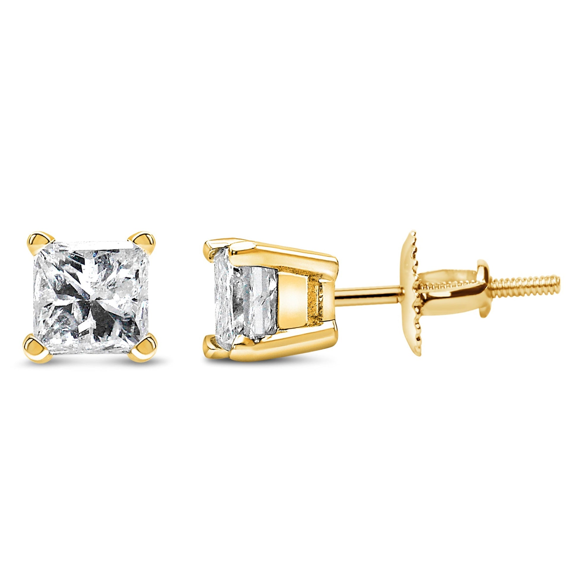 14K Yellow Gold 1/2 Cttw Princess Cut Diamond Solitaire Stud Earrings with Screwbacks (I-J Color, SI2-I1 Clarity) Bids.com