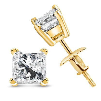 14K Yellow Gold 1/2 Cttw Princess Cut Diamond Solitaire Stud Earrings with Screwbacks (I-J Color, SI2-I1 Clarity) Bids.com