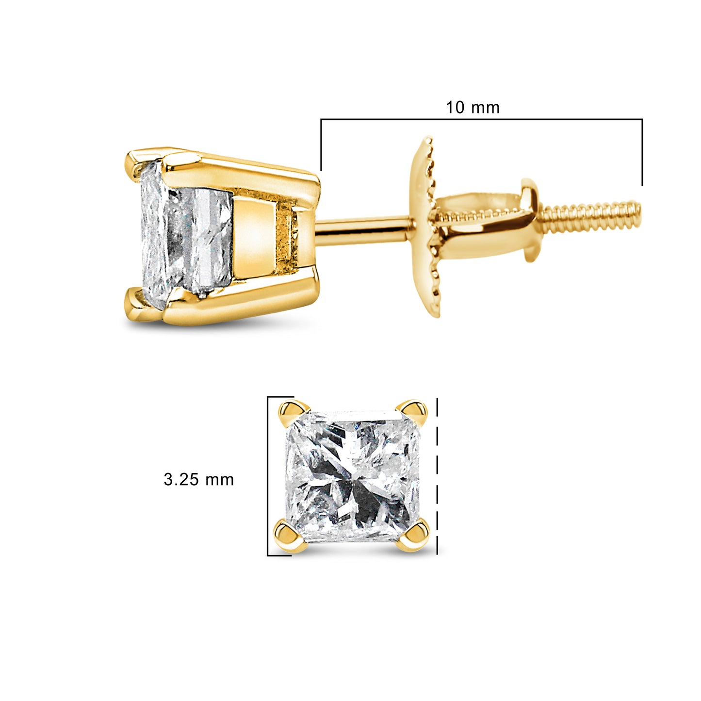 14K Yellow Gold 1/2 Cttw Princess Cut Diamond Solitaire Stud Earrings with Screwbacks (I-J Color, SI2-I1 Clarity) Bids.com
