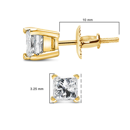 14K Yellow Gold 1/2 Cttw Princess Cut Diamond Solitaire Stud Earrings with Screwbacks (I-J Color, SI2-I1 Clarity) Bids.com