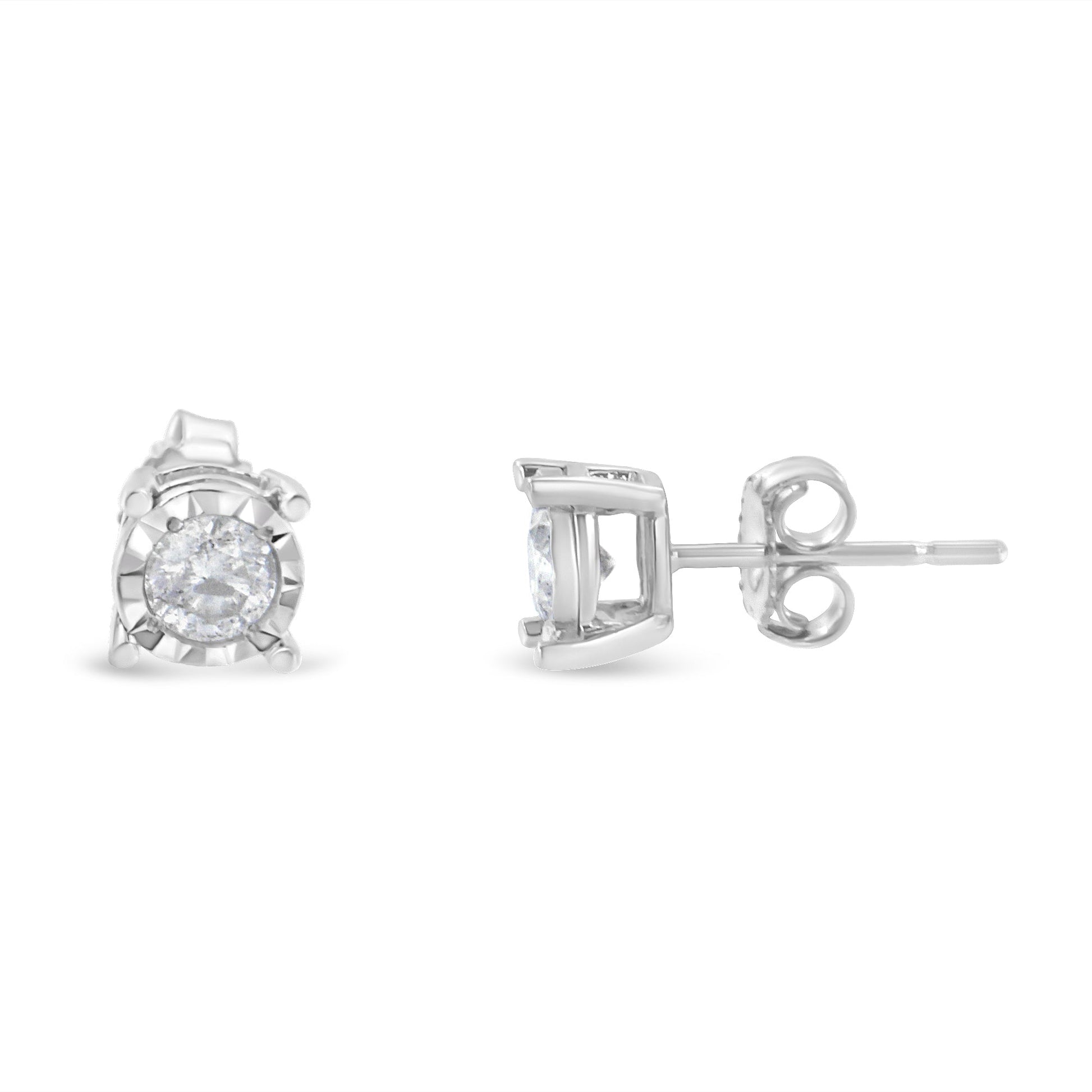 .925 Sterling Silver 1/2 Cttw Near Colorless Round Brilliant-Cut Diamond Miracle-Set Stud Earrings (H-I Color, I2-I3 Clarity) Bids.com