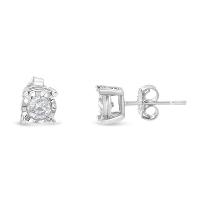 .925 Sterling Silver 1/2 Cttw Near Colorless Round Brilliant-Cut Diamond Miracle-Set Stud Earrings (H-I Color, I2-I3 Clarity) Bids.com