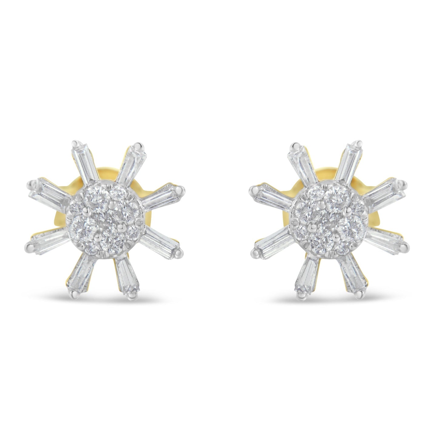 10k Yellow Gold Round and Baguette Diamond Stud Earring (0.50 cttw, H-I Color, I2-I3 Clarity) Bids.com