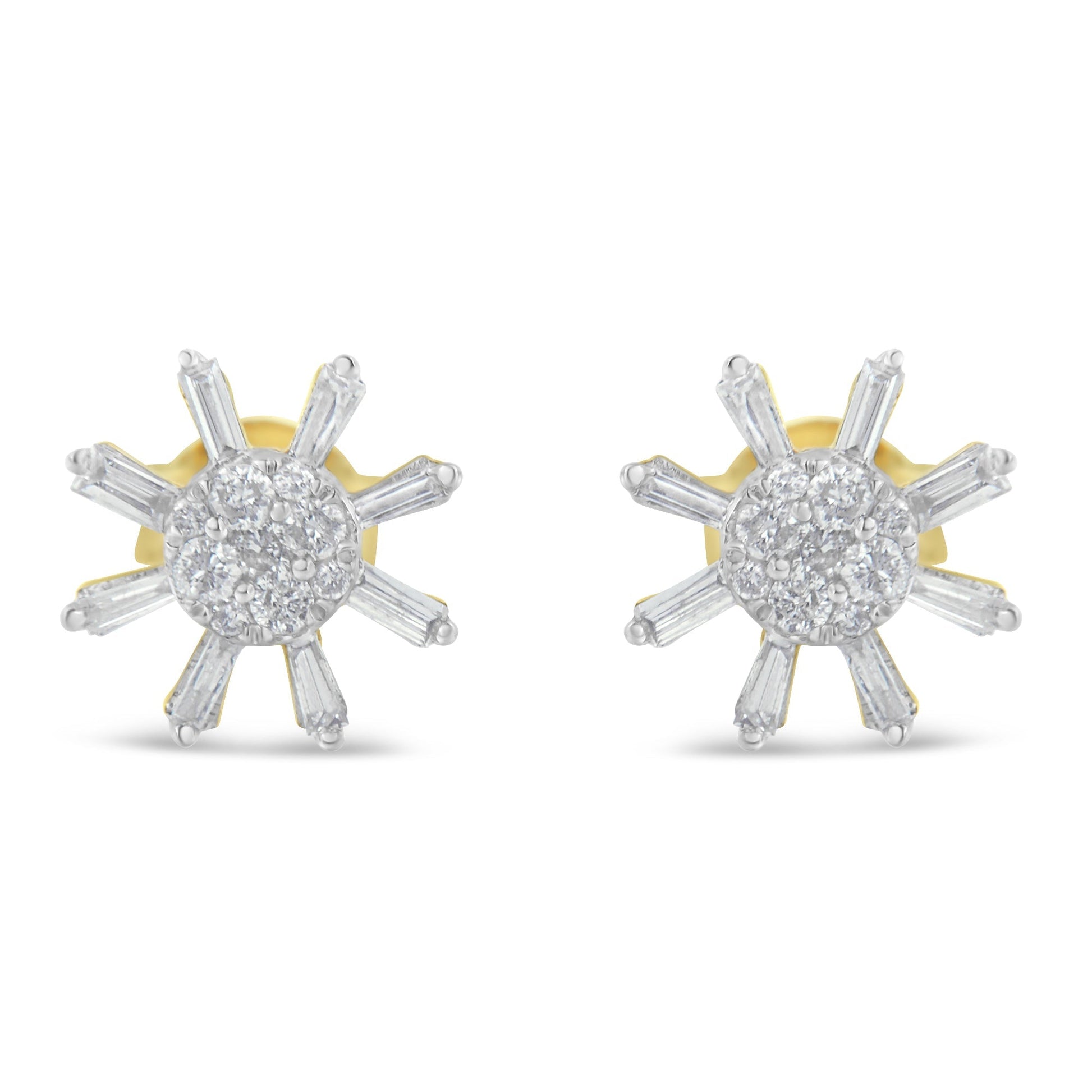 10k Yellow Gold Round and Baguette Diamond Stud Earring (0.50 cttw, H-I Color, I2-I3 Clarity) Bids.com