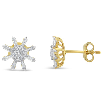 10k Yellow Gold Round and Baguette Diamond Stud Earring (0.50 cttw, H-I Color, I2-I3 Clarity) Bids.com