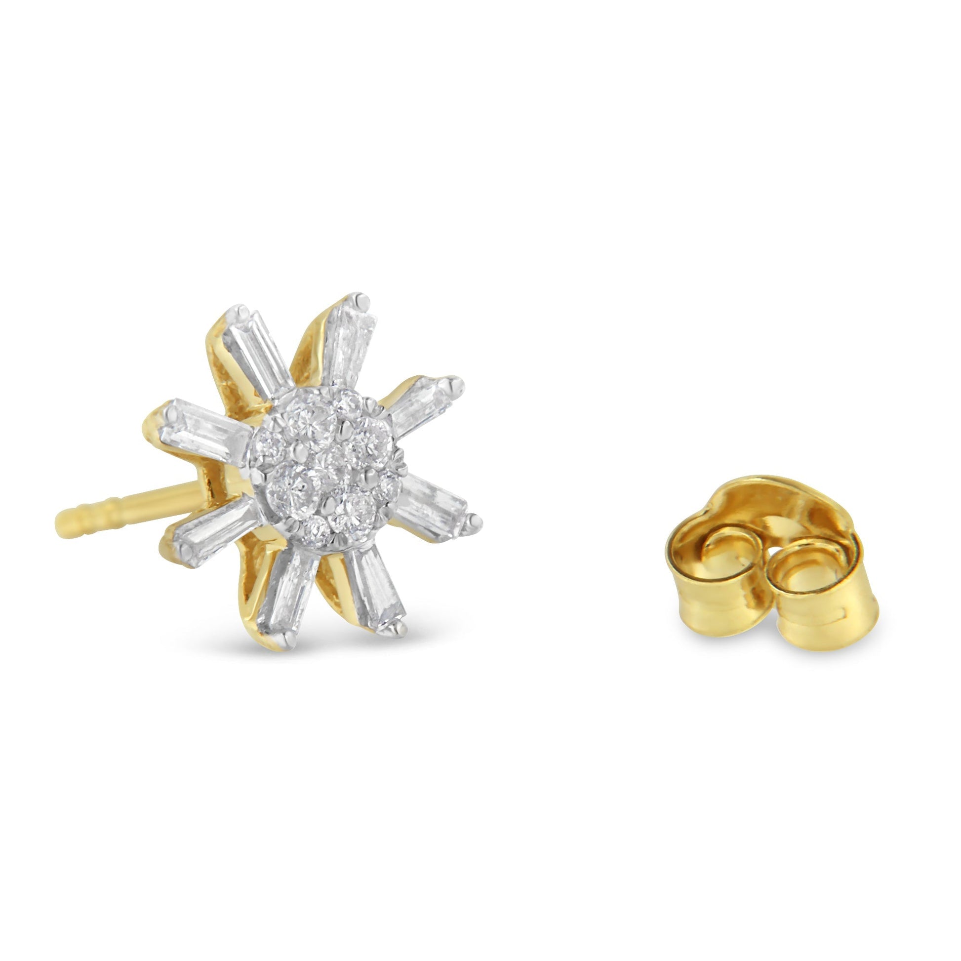 10k Yellow Gold Round and Baguette Diamond Stud Earring (0.50 cttw, H-I Color, I2-I3 Clarity) Bids.com