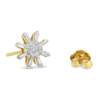 10k Yellow Gold Round and Baguette Diamond Stud Earring (0.50 cttw, H-I Color, I2-I3 Clarity) Bids.com