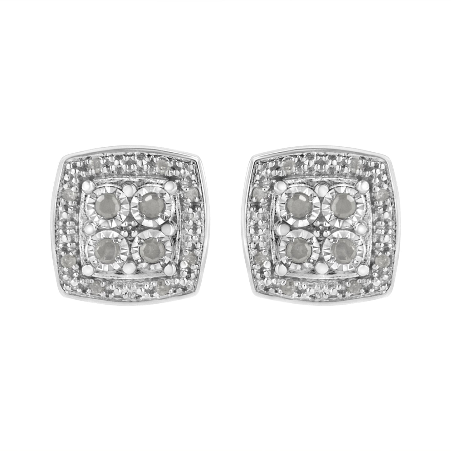 .925 Sterling Silver 1/4 cttw Round Cut Diamond Square Shape Milgrain Stud Earrings (I-J Color, I3 Clarity) Bids.com