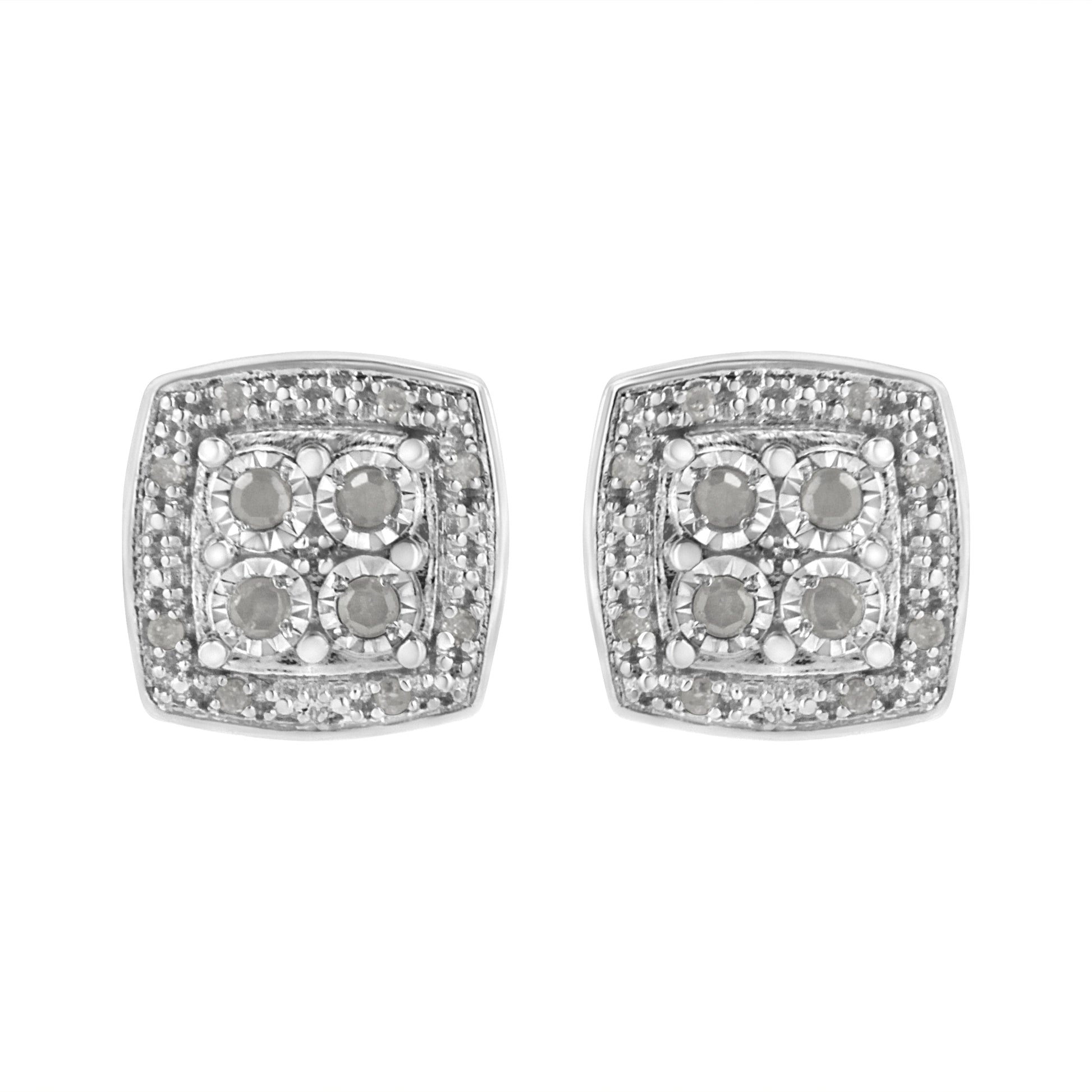 .925 Sterling Silver 1/4 cttw Round Cut Diamond Square Shape Milgrain Stud Earrings (I-J Color, I3 Clarity) Bids.com