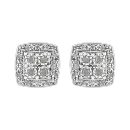 .925 Sterling Silver 1/4 cttw Round Cut Diamond Square Shape Milgrain Stud Earrings (I-J Color, I3 Clarity) Bids.com