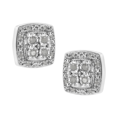 .925 Sterling Silver 1/4 cttw Round Cut Diamond Square Shape Milgrain Stud Earrings (I-J Color, I3 Clarity) Bids.com