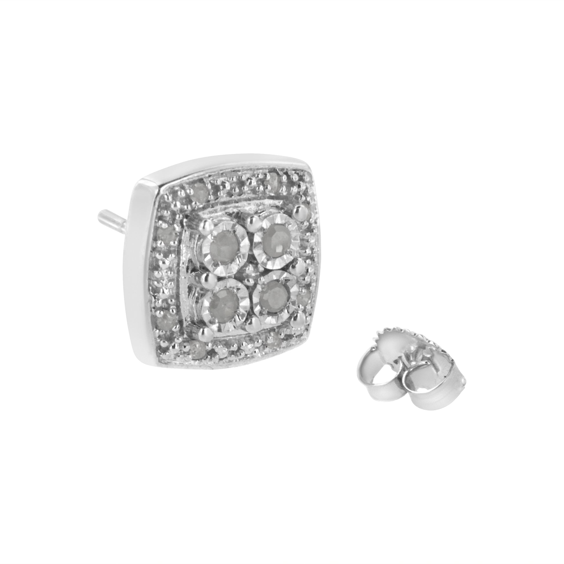 .925 Sterling Silver 1/4 cttw Round Cut Diamond Square Shape Milgrain Stud Earrings (I-J Color, I3 Clarity) Bids.com