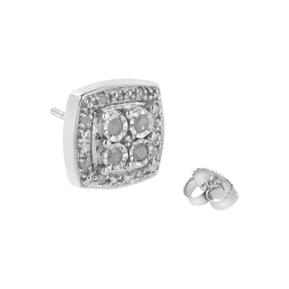 .925 Sterling Silver 1/4 cttw Round Cut Diamond Square Shape Milgrain Stud Earrings (I-J Color, I3 Clarity) Bids.com