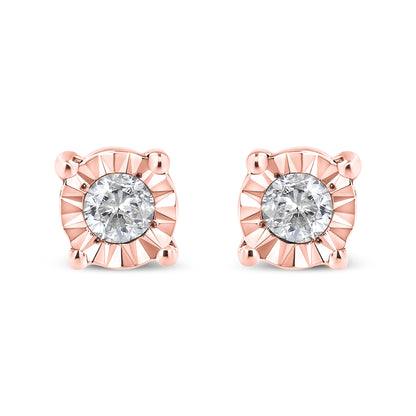 10K Yellow Gold Plated .925 Sterling Silver 1/10 Cttw Round Brilliant-Cut Diamond Miracle-Set Stud Earrings (J-K Color, I3 Clarity) Bids.com