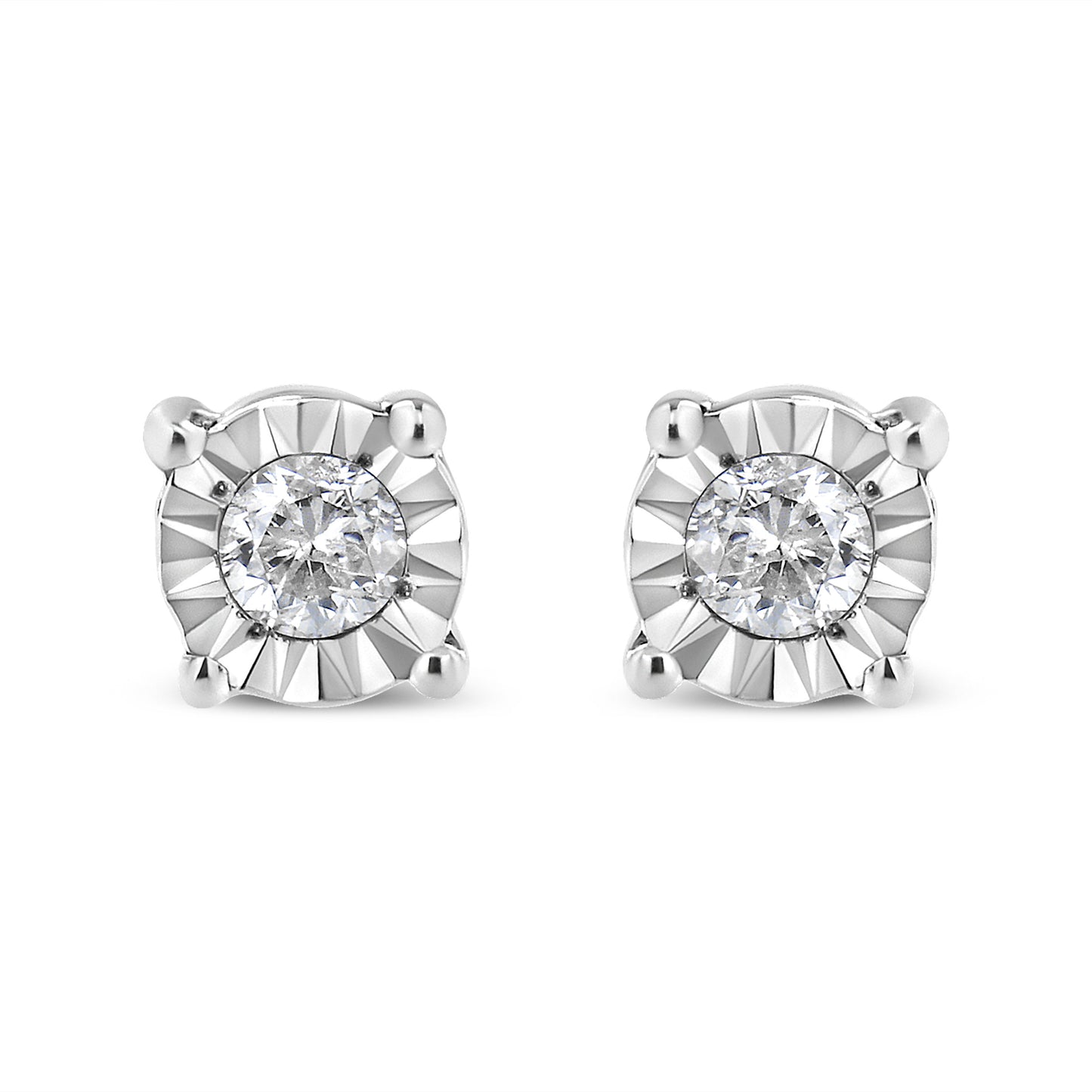 10K Yellow Gold Plated .925 Sterling Silver 1/10 Cttw Round Brilliant-Cut Diamond Miracle-Set Stud Earrings (J-K Color, I3 Clarity) Bids.com